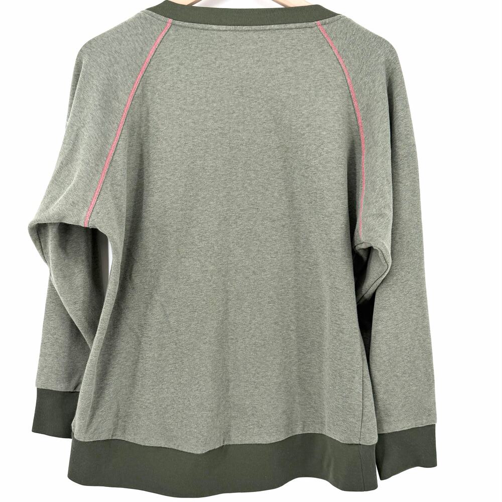 Columbia Olive Green V-Neck Pullover Sweatshirt Medium Pink Trim Outdoor - Picture 2 of 7